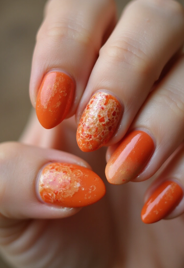26 Warm Earth-Tone Nail Ideas for a November Reset - 26. Harvest Orange with Textured Patterns