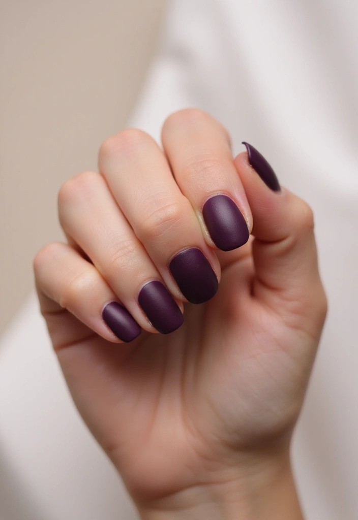 26 Warm Earth-Tone Nail Ideas for a November Reset - 7. Deep Plum with Matte Finish