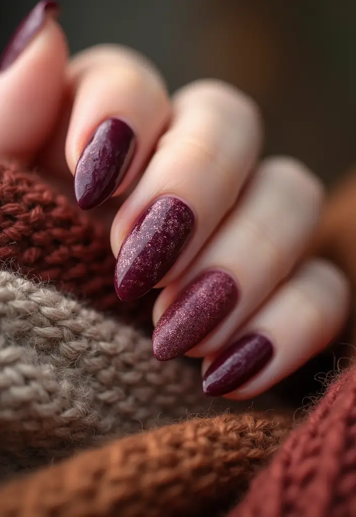 27 Berry Glazed Nail Ideas for October Nights - 14. Berry Sweater Nails