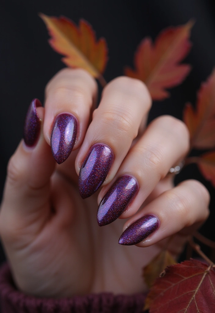 27 Berry Glazed Nail Ideas for October Nights - 15. Berry Holographic Shine