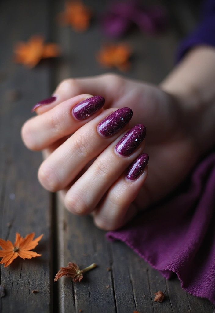 27 Berry Glazed Nail Ideas for October Nights - 17. Berry Spiderweb Design
