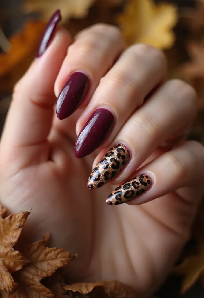 27 Berry Glazed Nail Ideas for October Nights - 18. Berry and Animal Print