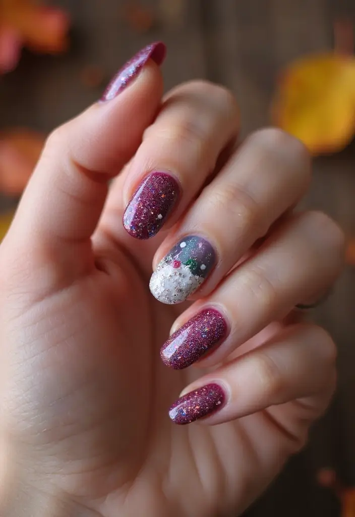 27 Berry Glazed Nail Ideas for October Nights - 21. Berry Snow Globe Nails
