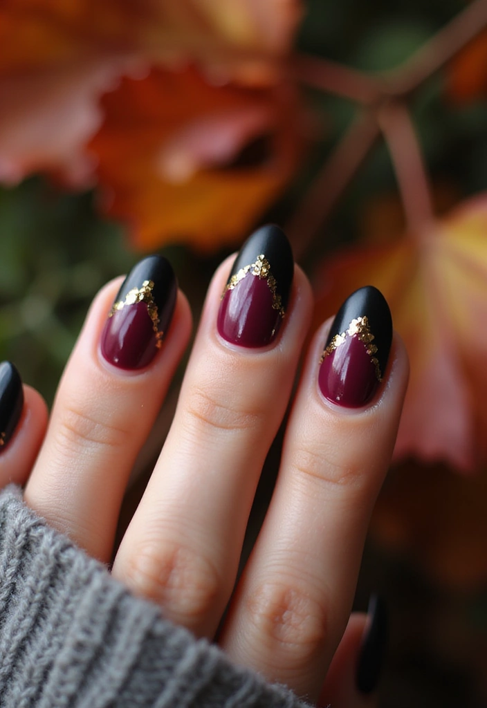 27 Berry Glazed Nail Ideas for October Nights - 22. Berry and Black Contrast