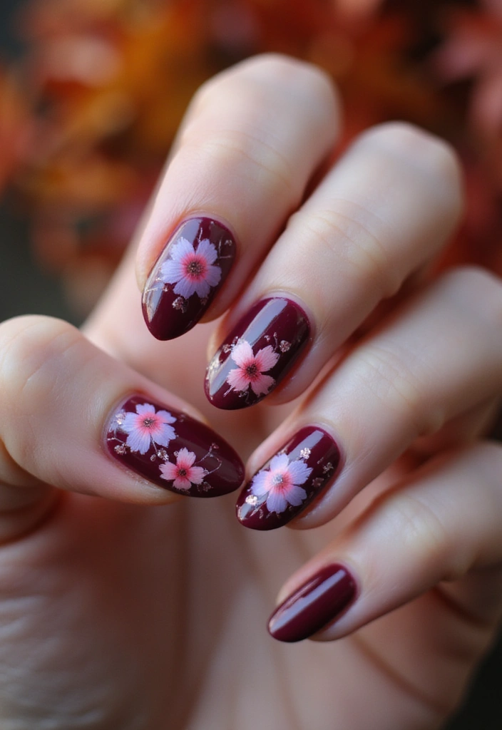 27 Berry Glazed Nail Ideas for October Nights - 5. Berry Floral Nail Art