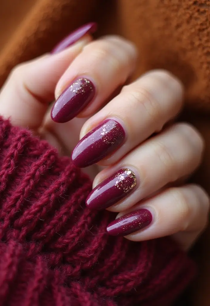 27 Berry Glazed Nail Ideas for October Nights - 7. Berry and Gold Foil
