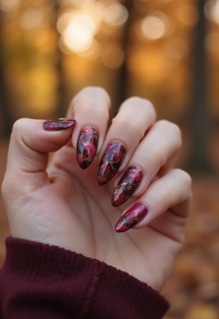 27 Berry Glazed Nail Ideas for October Nights - 8. Marbled Berry Swirls