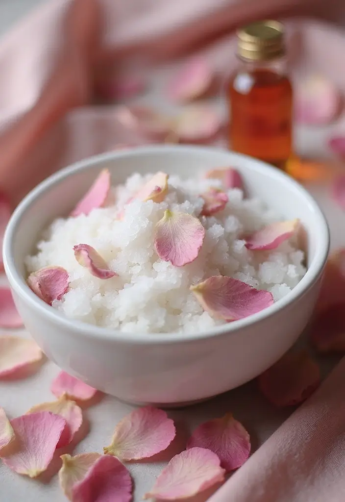 27 DIY Hand Scrubs for Softer, Smoother Skin - 12. Epsom Salt & Rose Oil Pampering Scrub