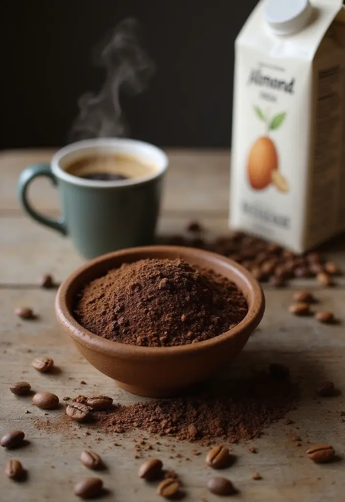 27 DIY Hand Scrubs for Softer, Smoother Skin - 3. Coffee Grounds & Almond Milk Boost
