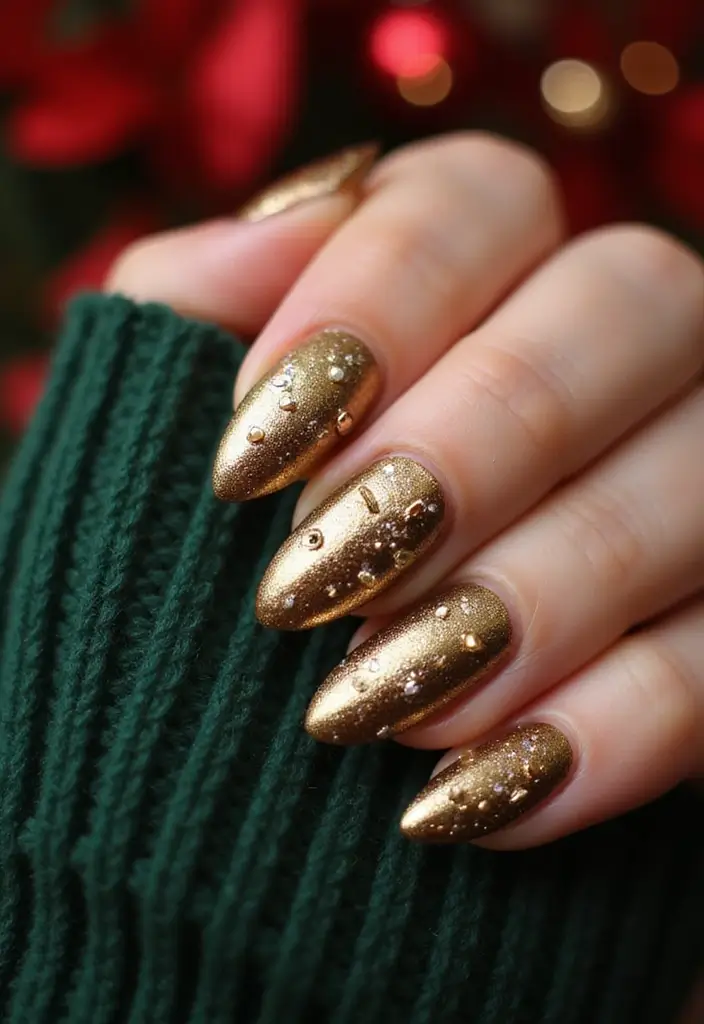 27 Festive Bow & Gold Accent Nails for Holidays - 10. Metallic Gold with Matte Finish