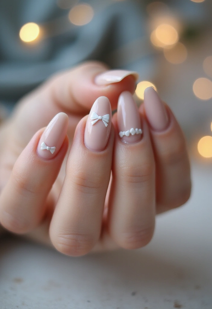 27 Festive Bow & Gold Accent Nails for Holidays - 18. Simple Elegance with Bows