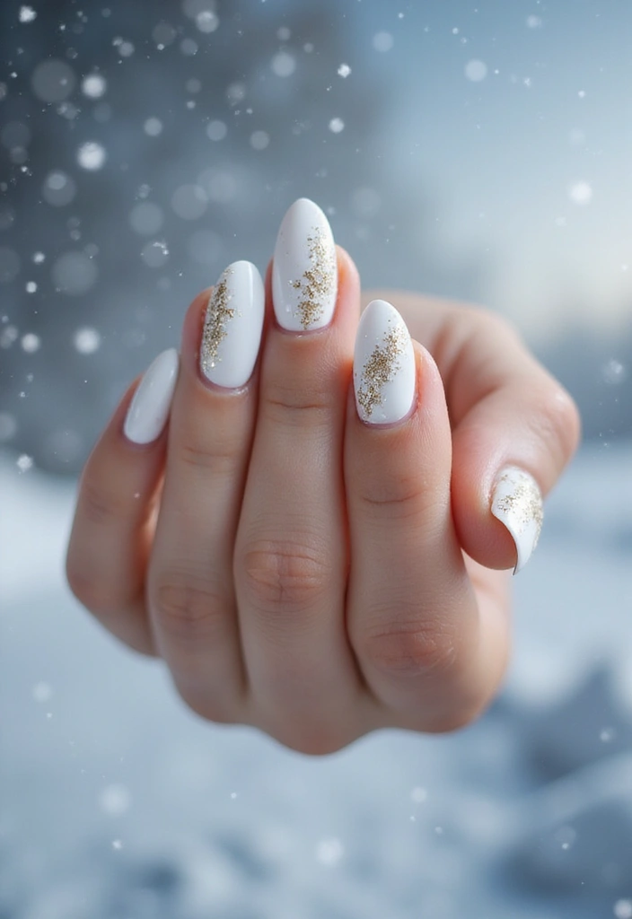 27 Festive Bow & Gold Accent Nails for Holidays - 3. Snowy White with Gold Glitter