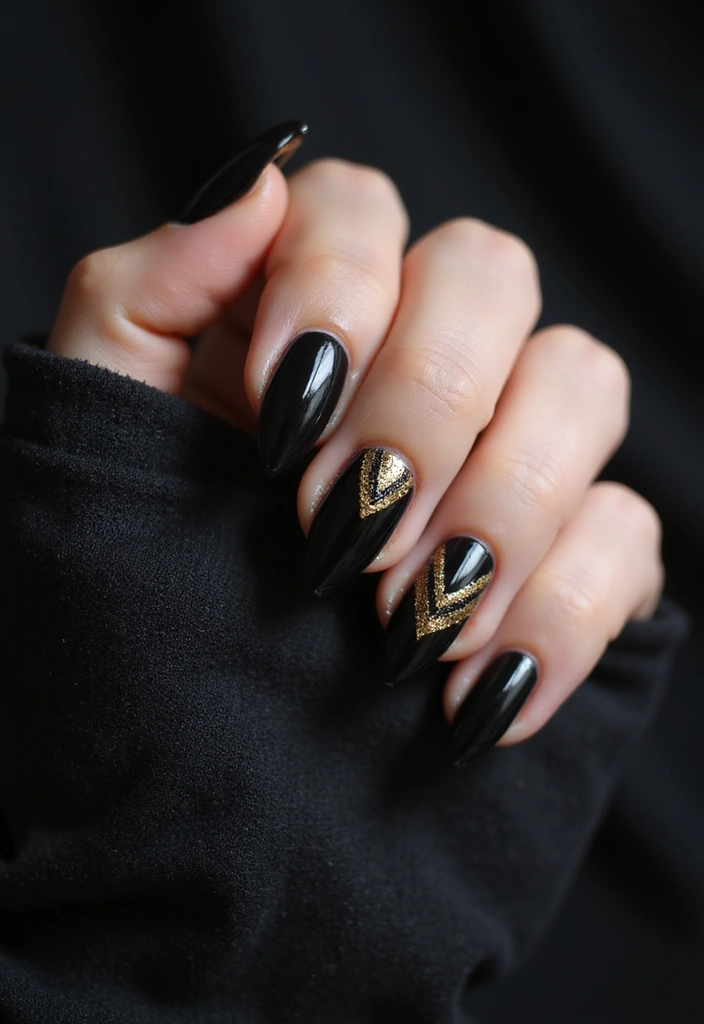 27 Festive Bow & Gold Accent Nails for Holidays - 5. Elegant Black and Gold