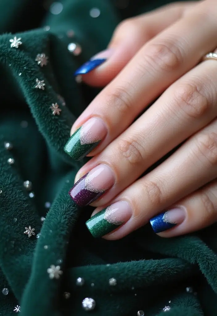 27 Frosted French Tip Nails to Try for Winter Glam - 14. Frosted Jewel Tones