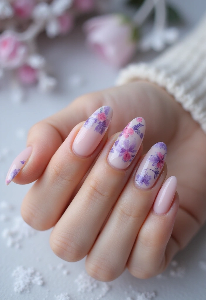 27 Frosted French Tip Nails to Try for Winter Glam - 15. Frosted Floral Tips