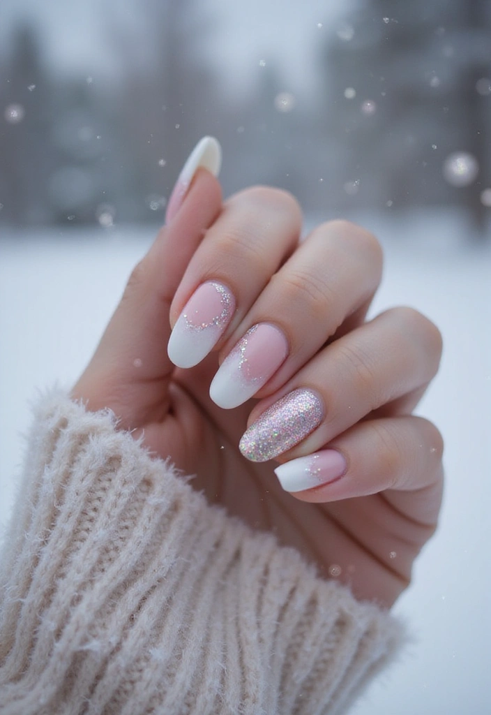 27 Frosted French Tip Nails to Try for Winter Glam - 17. Frosted Ombre with Glitter