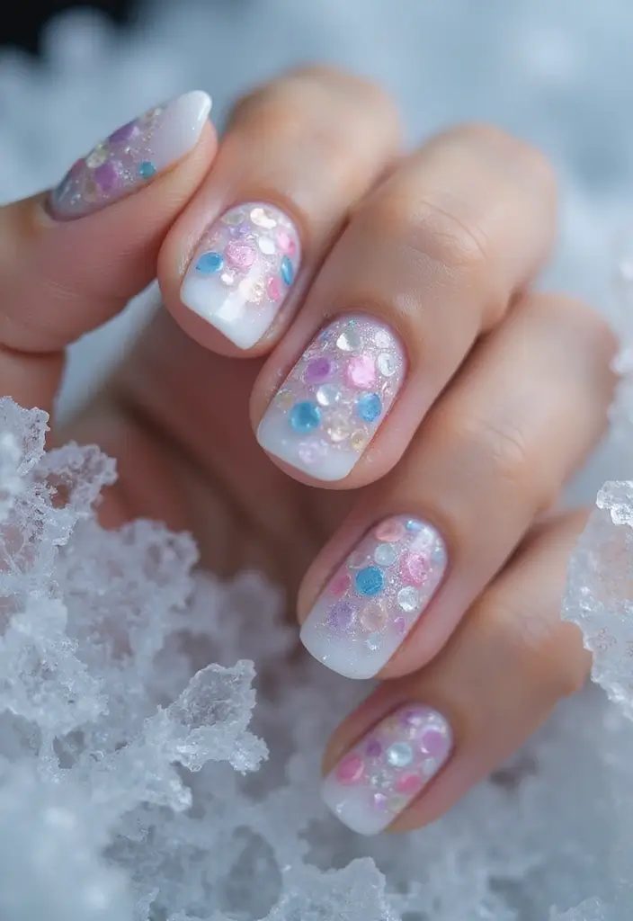 27 Frosted French Tip Nails to Try for Winter Glam - 19. Frosted Mosaic Tips