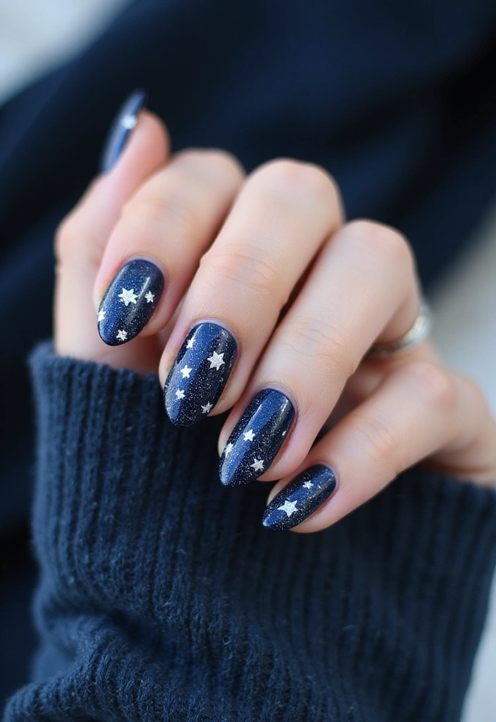 27 Frosted French Tip Nails to Try for Winter Glam - 22. Frosted Starry Night Tips