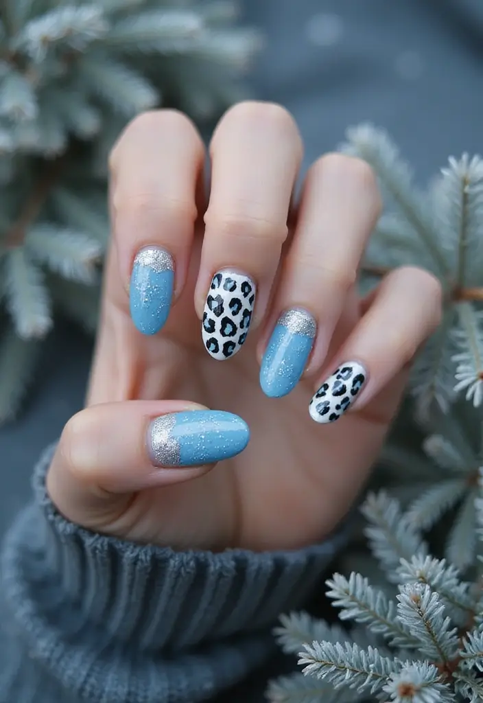 27 Frosted French Tip Nails to Try for Winter Glam - 24. Frosted Animal Print Tips