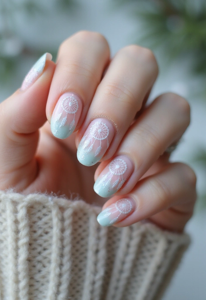 27 Frosted French Tip Nails to Try for Winter Glam - 25. Frosted Dreamcatcher Tips
