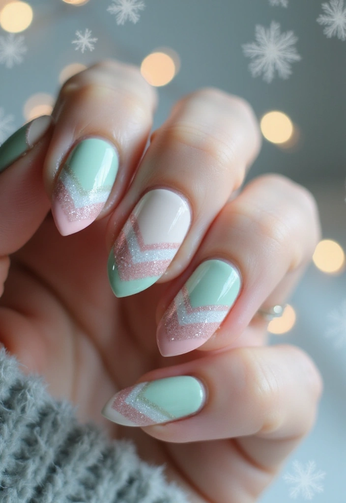 27 Frosted French Tip Nails to Try for Winter Glam - 26. Frosted Chevron Tips