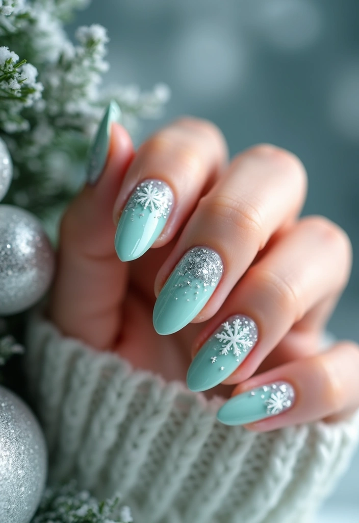 27 Frosted French Tip Nails to Try for Winter Glam - 8. Frosty Mint Tips