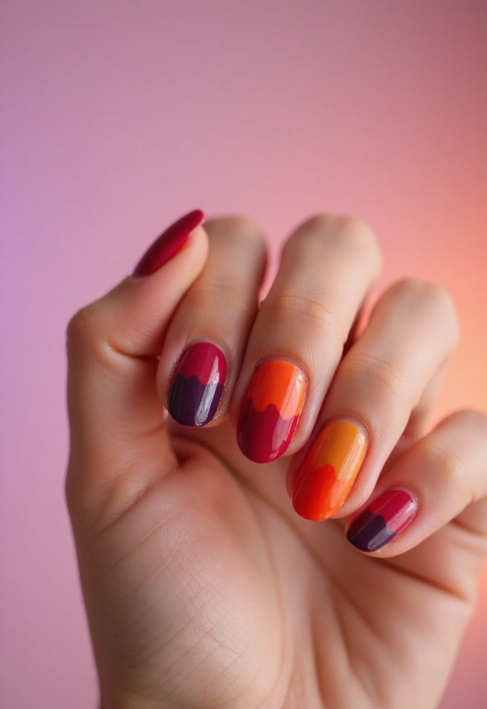 27 Squoval Sunset Swirl Nails for a Chic Touch - 12. Color Block Sunset