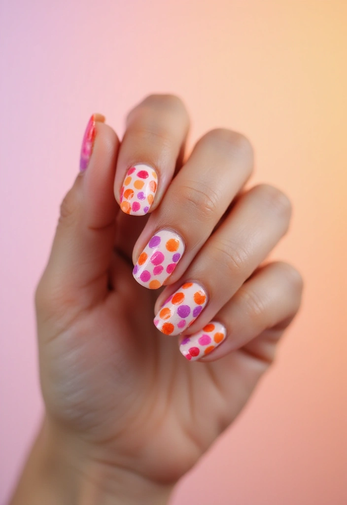 27 Squoval Sunset Swirl Nails for a Chic Touch - 15. Sunset Dots