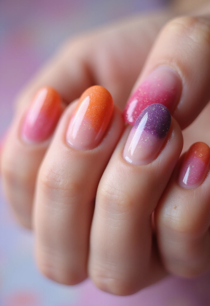 27 Squoval Sunset Swirl Nails for a Chic Touch - 17. Sunset Watercolor