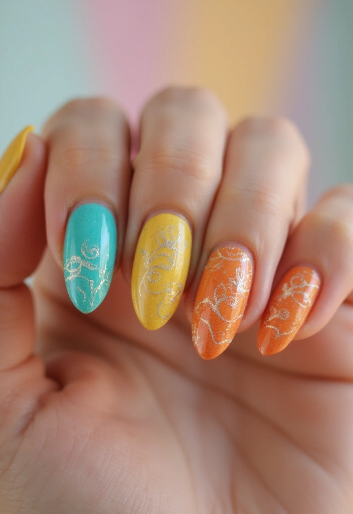27 Squoval Sunset Swirl Nails for a Chic Touch - 19. Sunset Wave Designs