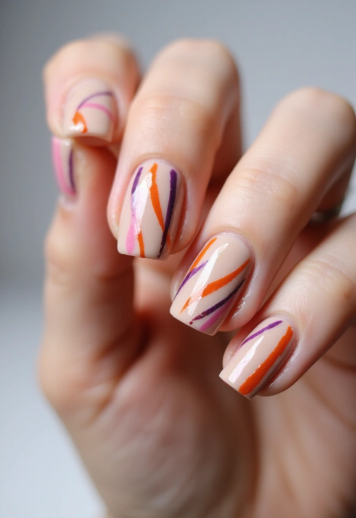 27 Squoval Sunset Swirl Nails for a Chic Touch - 21. Sunset Lines