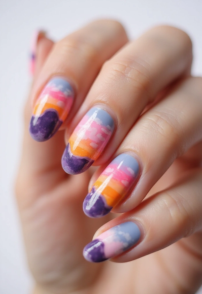 27 Squoval Sunset Swirl Nails for a Chic Touch - 22. Sunset Collage