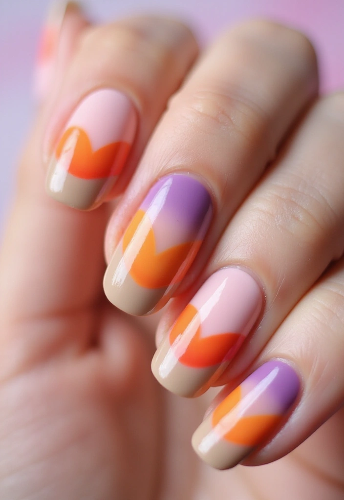 27 Squoval Sunset Swirl Nails for a Chic Touch - 23. Sunset Half-Moon