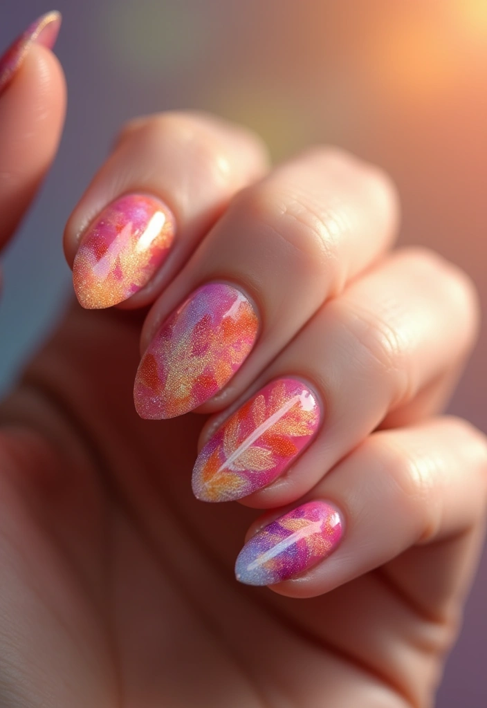 27 Squoval Sunset Swirl Nails for a Chic Touch - 25. Sunset Feathers