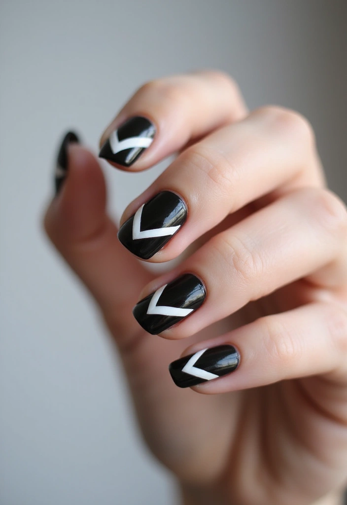 28 Chic Chevron French Tip Designs for a Modern Twist - 1. Classic Black and White Chevron