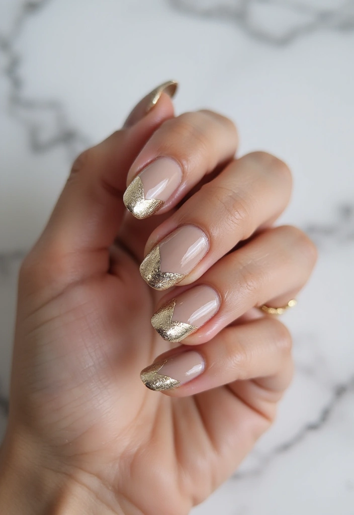 28 Chic Chevron French Tip Designs for a Modern Twist - 12. Metallic Chevron