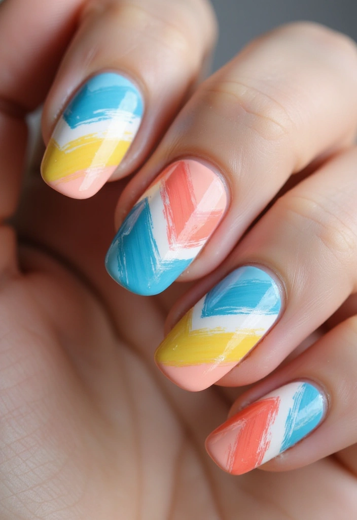 28 Chic Chevron French Tip Designs for a Modern Twist - 14. Artistic Brushstroke Chevron