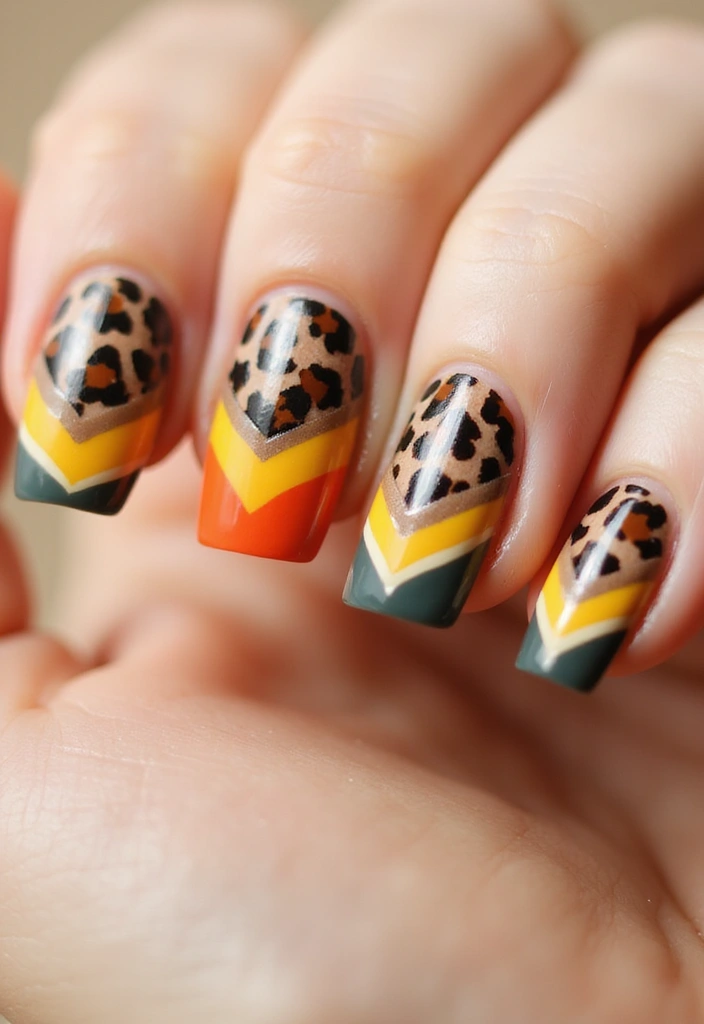 28 Chic Chevron French Tip Designs for a Modern Twist - 15. Animal Print Chevron