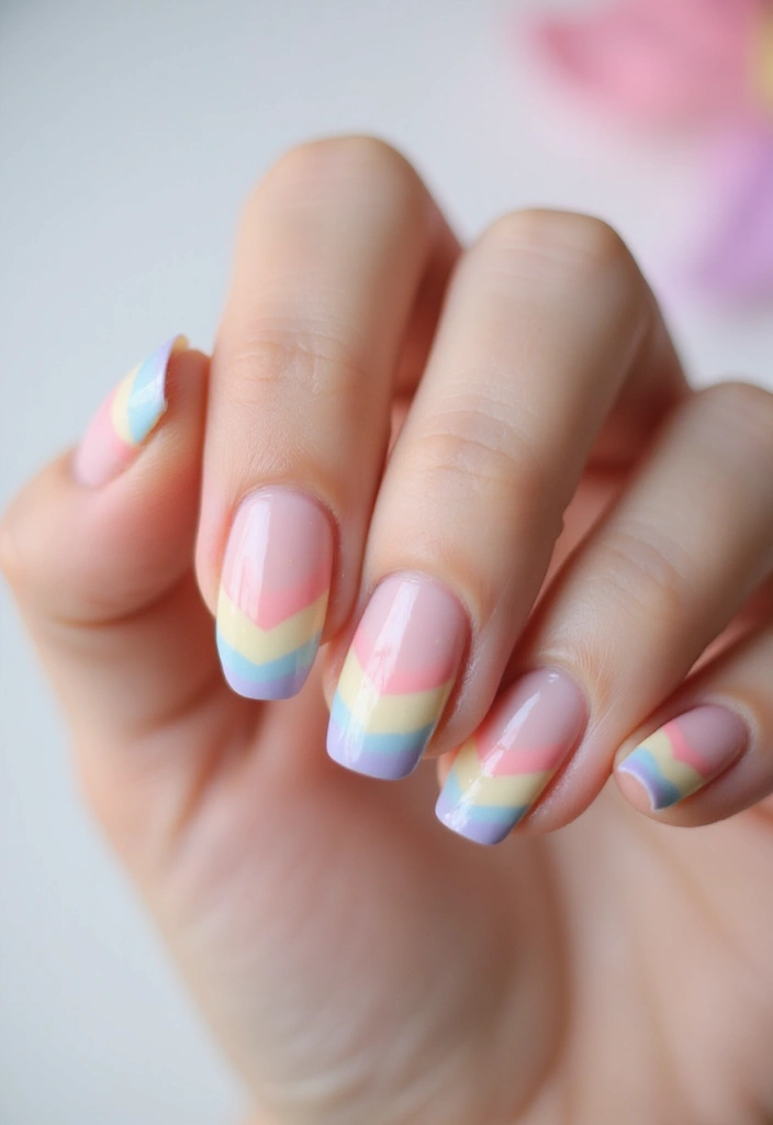 28 Chic Chevron French Tip Designs for a Modern Twist - 16. Rainbow Watercolor Chevron
