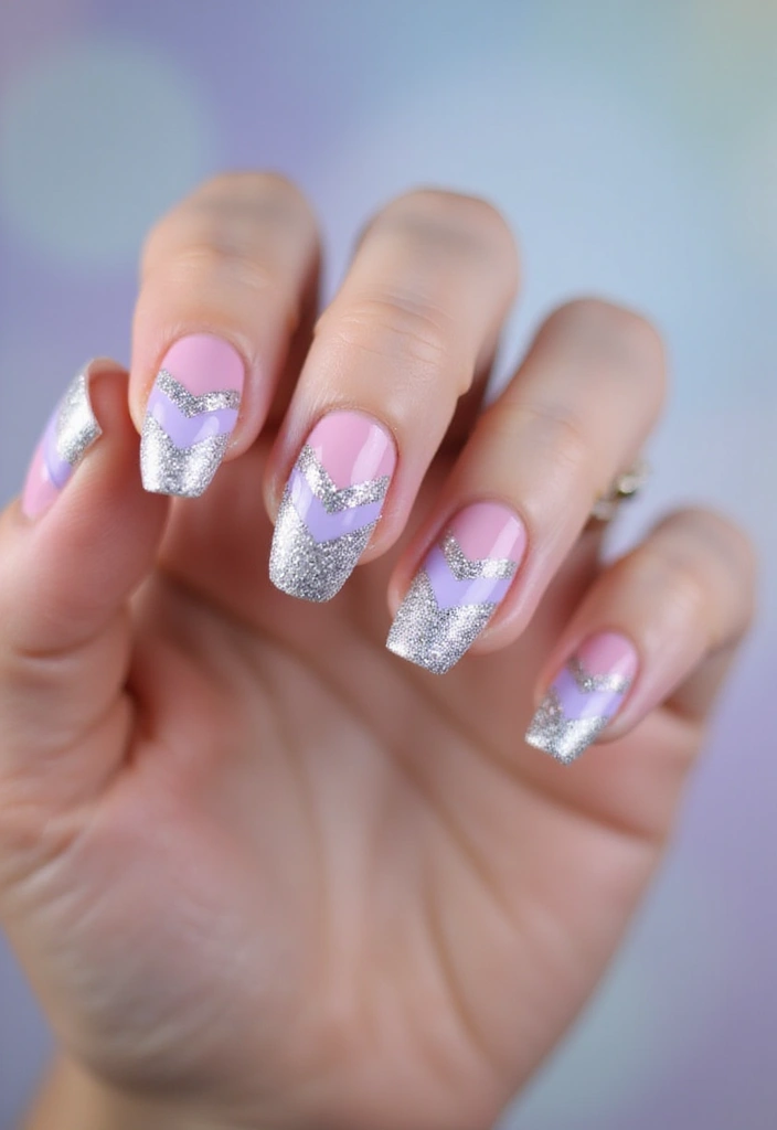 28 Chic Chevron French Tip Designs for a Modern Twist - 18. Ombre Glitter Chevron