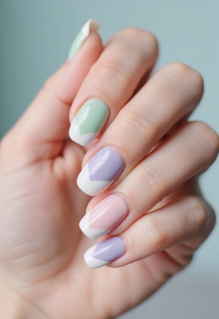 28 Chic Chevron French Tip Designs for a Modern Twist - 2. Pastel Chevron Delight