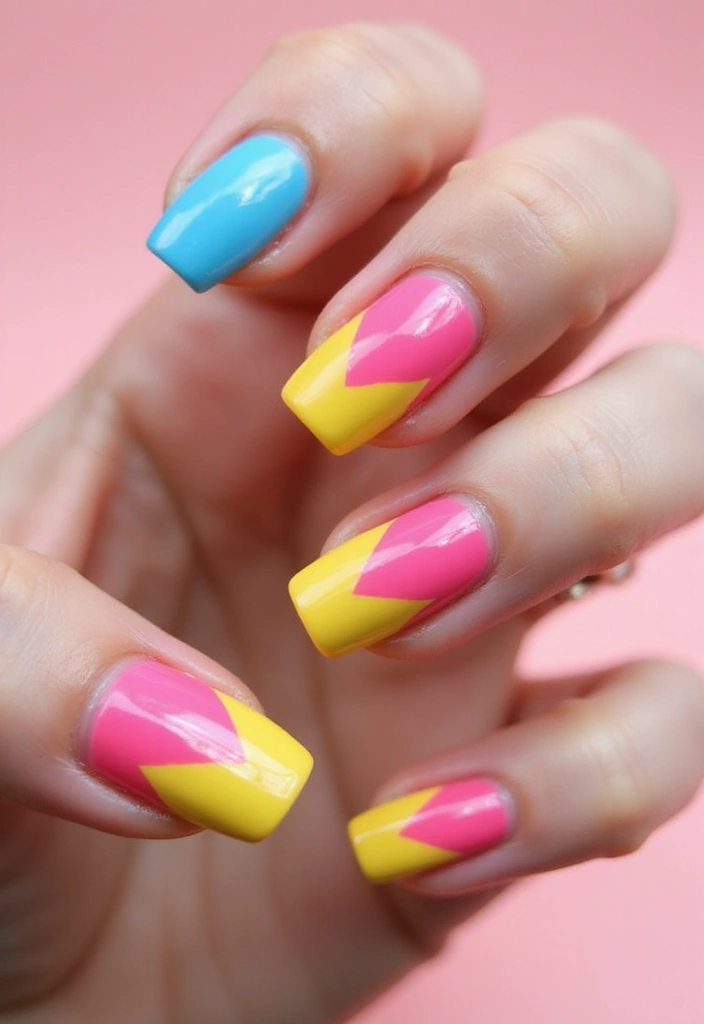 28 Chic Chevron French Tip Designs for a Modern Twist - 22. Bold Color-blocked Chevron