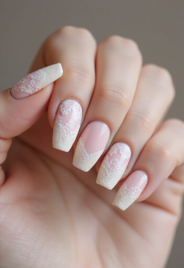 28 Chic Chevron French Tip Designs for a Modern Twist - 24. Chevron with Lace Effect