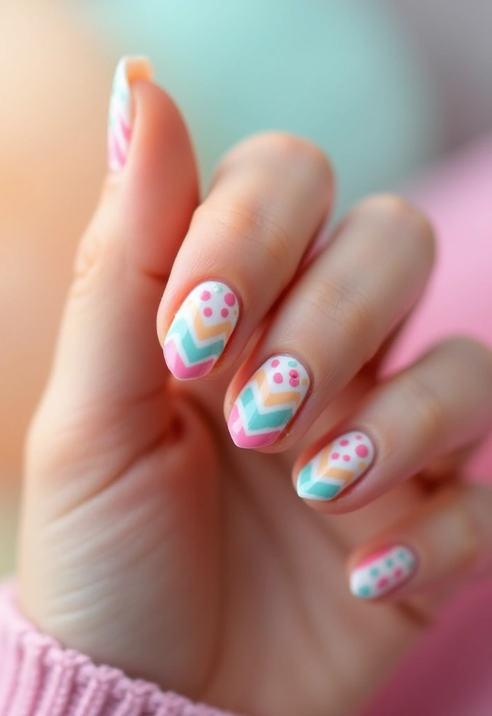28 Chic Chevron French Tip Designs for a Modern Twist - 25. Chevron with Colorful Dots
