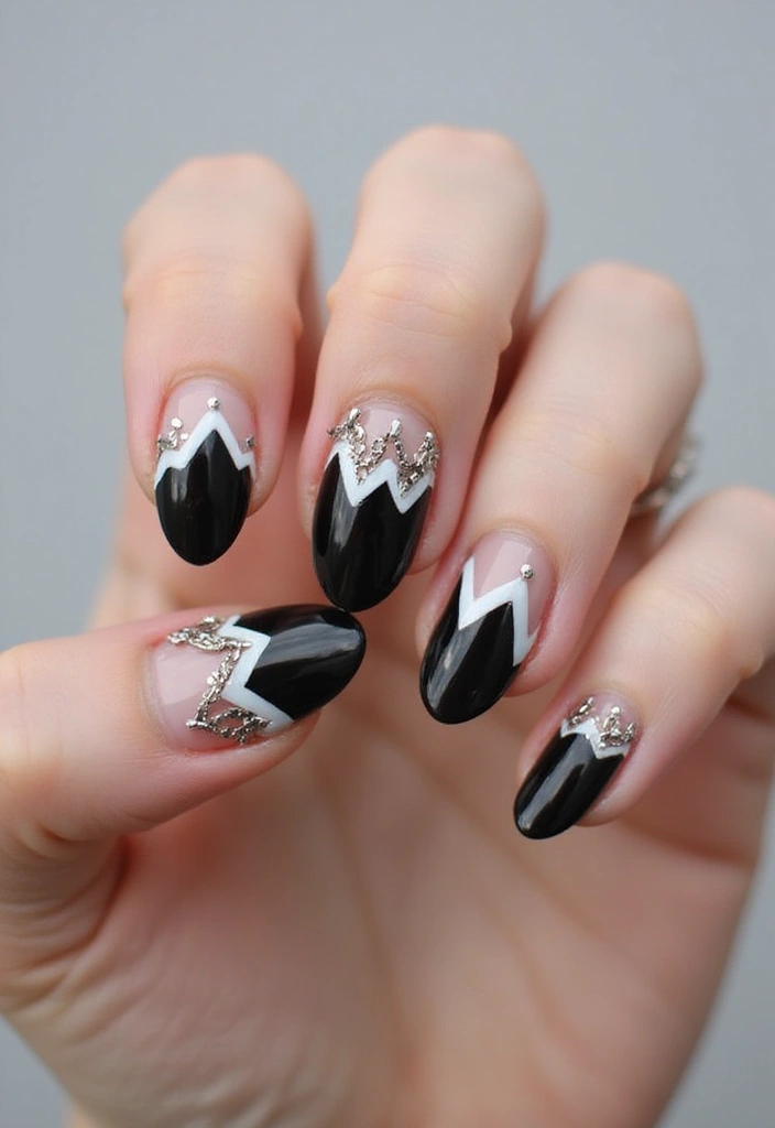 28 Chic Chevron French Tip Designs for a Modern Twist - 26. Chevron with Chain Accent