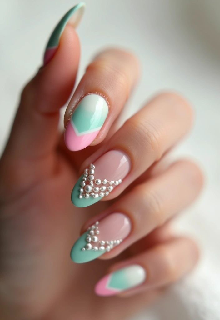 28 Chic Chevron French Tip Designs for a Modern Twist - 27. Chevron with Beaded Accents