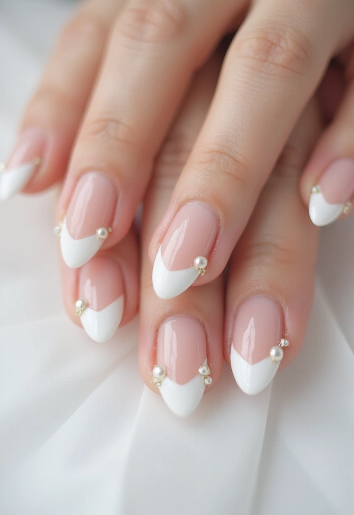 28 Chic Chevron French Tip Designs for a Modern Twist - 28. Chevron with Pearl Accents