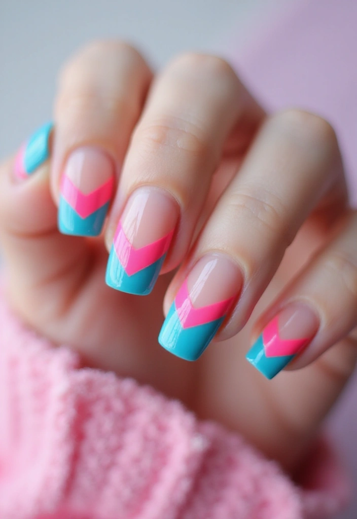 28 Chic Chevron French Tip Designs for a Modern Twist - 3. Bold Neon Chevron