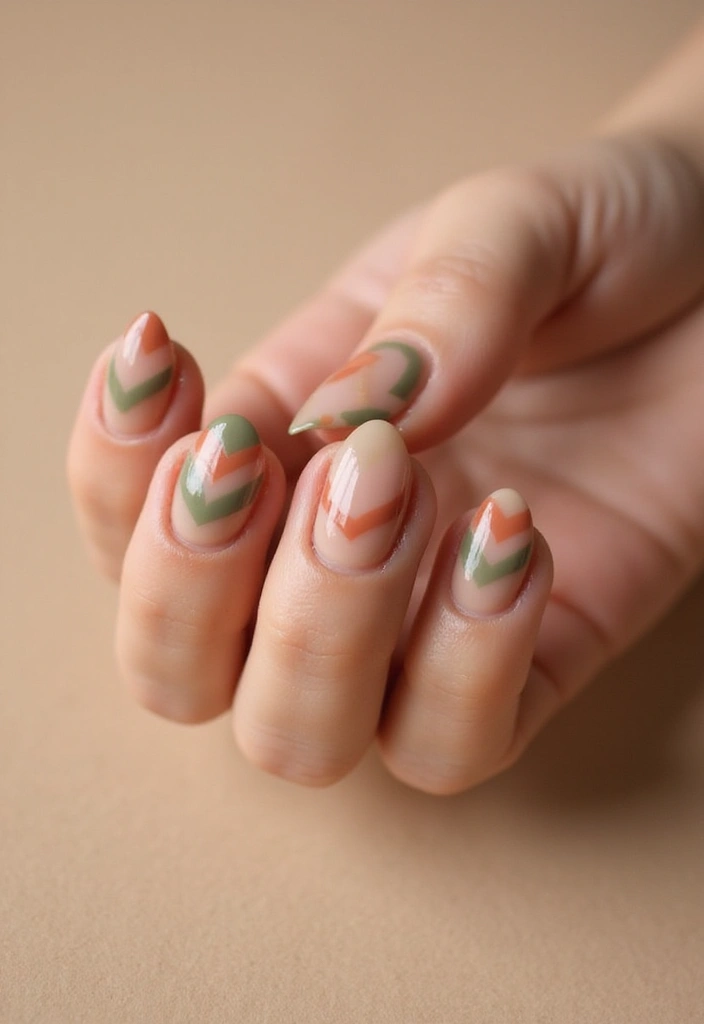 28 Chic Chevron French Tip Designs for a Modern Twist - 5. Earthy Tones Chevron