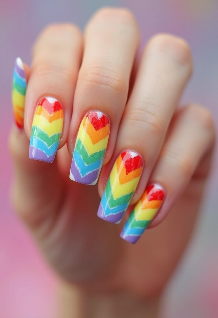 28 Chic Chevron French Tip Designs for a Modern Twist - 6. Rainbow Chevron